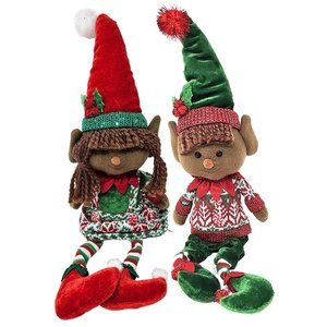 18" Ethnic Plush Elves Couple With Floppy Legs, Christmas Party Decor